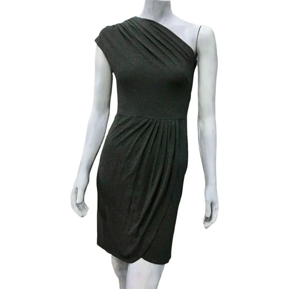 Andrea Behar Boston Proper Womens Dress Gray One-Shoulder Ruched Tulip Mini 4